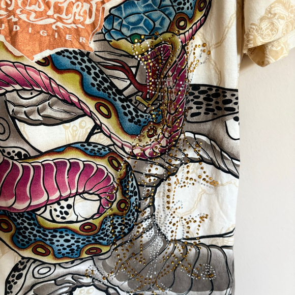 RARE Vintage Y2K Christian Audigier Shirt Mens XXL Snake Print Chain - Picture 8 of 16